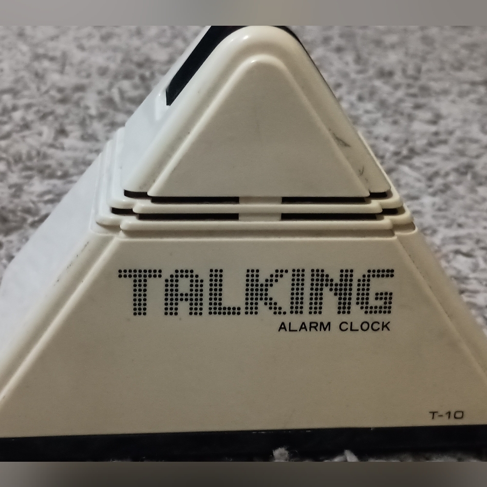 Pyramid talking alarm clock 1980s triangle color white digital retro vintage